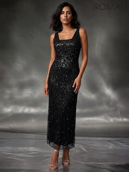 Black - Roman Embellished Maxi Dress
