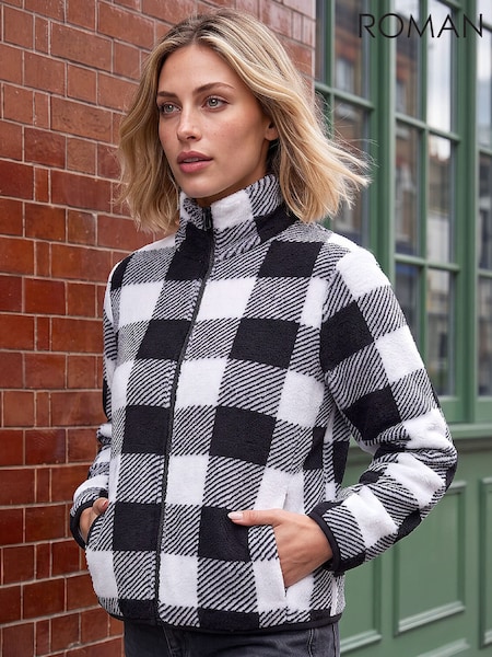 Black - Roman Check Fleece Jacket