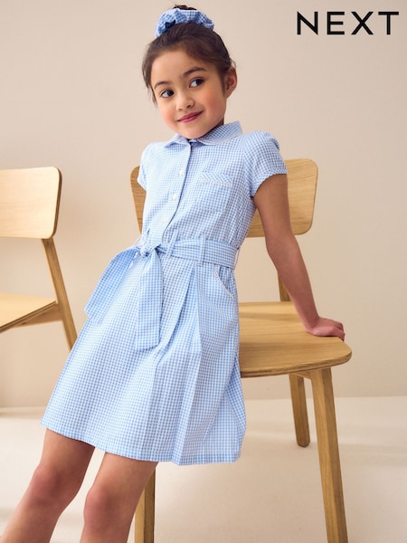 Blue Gingham Rich Belted School Dress With Scrunchie (3-14yrs) (498043) | £9 - £12