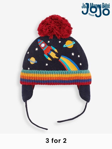 JoJo Maman Bébé Navy Blue Appliqué Bobble Hat (4EG938) | £12