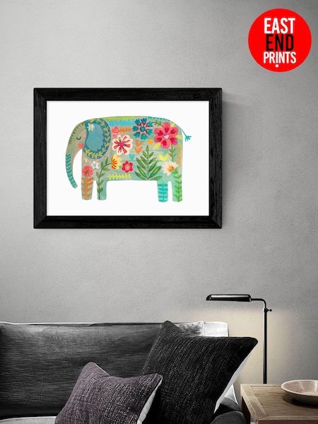 East End Prints White Floral Elephant by Darcie Olley Framed Print (500083) | £50 - £130