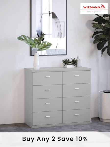 Wiemann Peyton Grey 8 Drawer Glass Chest (502321) | £615