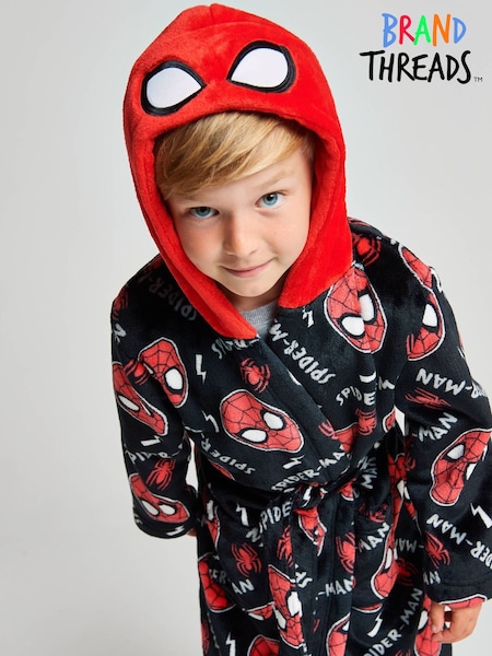 Black - Brand Threads Spiderman Fleece Robe