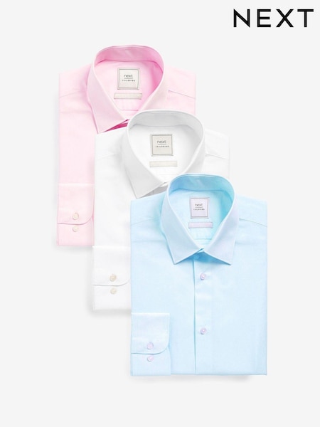 White/Light Blue/Light Pink Slim Fit Easy Care Single Cuff Oxford Smart Shirts 3 Pack (503815) | £56