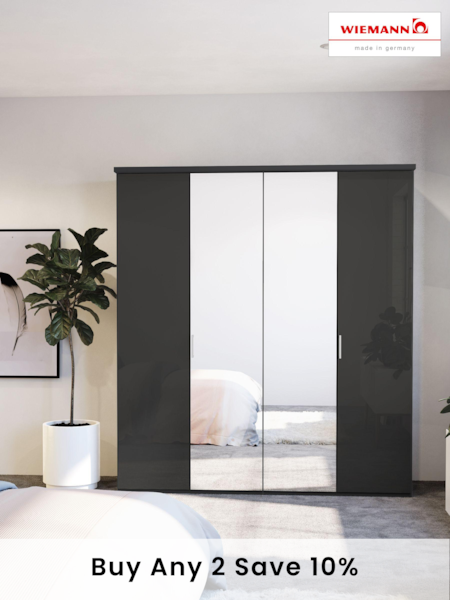Wiemann Peyton Graphite Glass and Mirror Semi Fitted 4 Door Wardrobe (504403) | £985