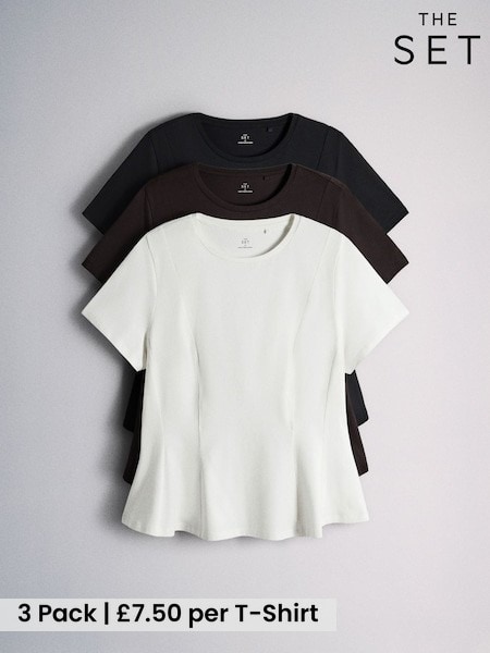 Black/Brown/White - The Set 3 Pack Peplum T-shirts