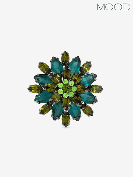 Green Emerald - Mood Hematite Plated Statement Floral Brooch