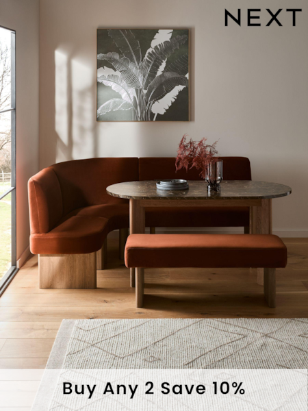 Soft Velvet Rust Nomad Left Hand Corner Dining Table and Corner Bench Set (508901) | £1,850