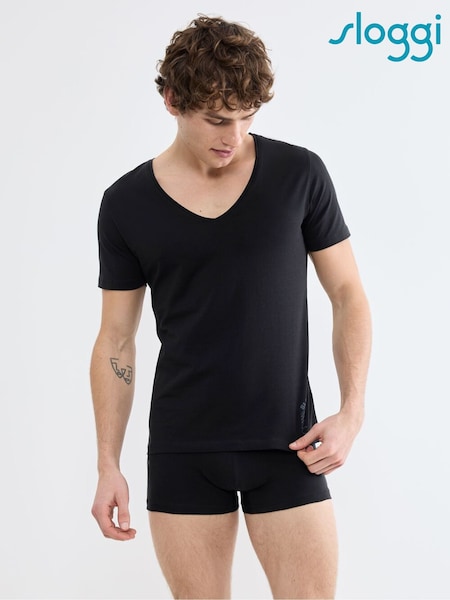 Black - Regular Sloggi Base V-neck T-shirt