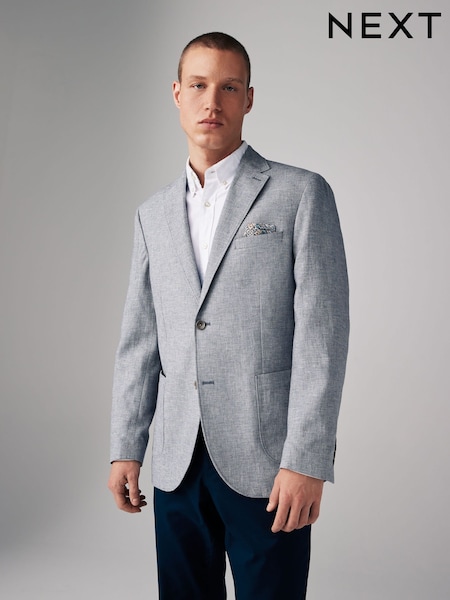 Chambray Blue Regular Fit Textured Linen Blend Blazer (509164) | £89