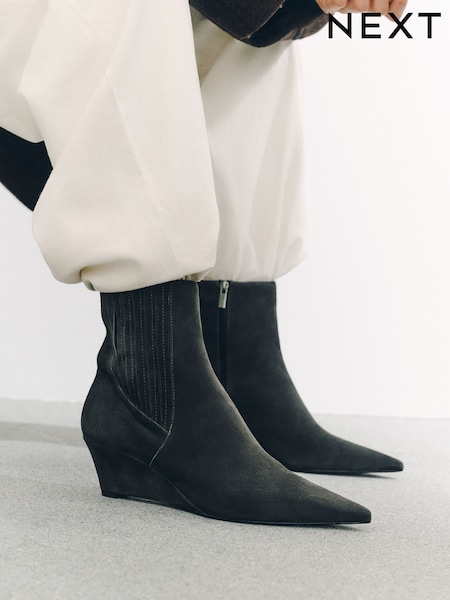 Grey Suede - Forever Comfort® High Wedge Ankle Leather Boots