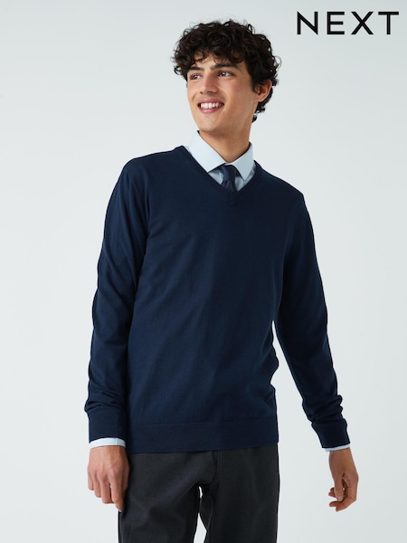 Navy Blue V-Neck Regular Soft Touch Knit Jumper (509652) | £19