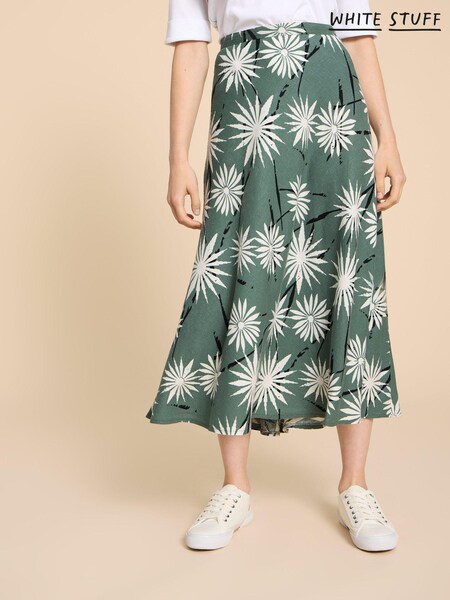 White Stuff Green Clemence Linen Blend Skirt (510407) | £29