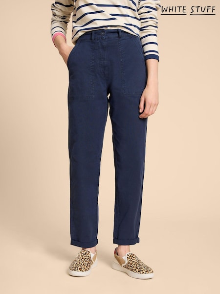 White Stuff Blue Twister Chino Trousers With Linen (510470) | £59