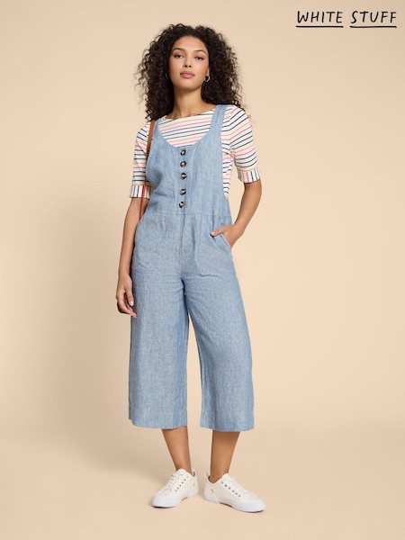 White Stuff Blue Viola 100% Linen Dungaree (510573) | £80