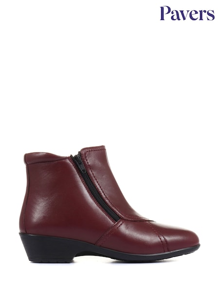 Pavers Red Ladies Wide Fit Leather Ankle Boots (510911) | £50