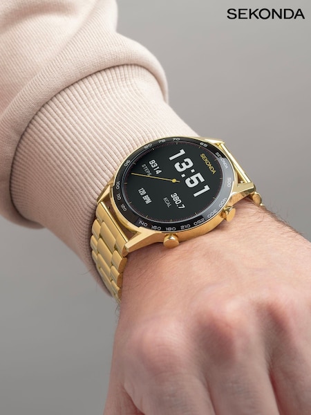 Sekonda Mens Active Plus 45mm Gold Tone Smartwatch Watch With Case And Stainless Steel Bracelet With LCD Dial (511728) | £100
