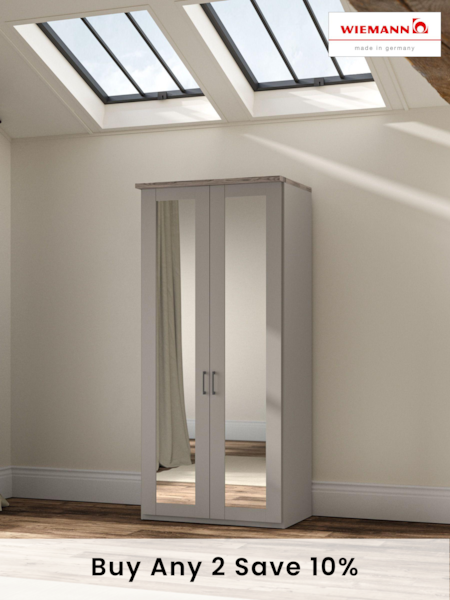 Wiemann Pebble Grey Truro Double Mirror Semi Fitted Wardrobe (513581) | £910