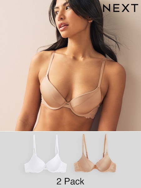 White/Praline Nude Push Up Pad Plunge Smoothing T-Shirt Bras 2 Pack A-E (515071) | £26