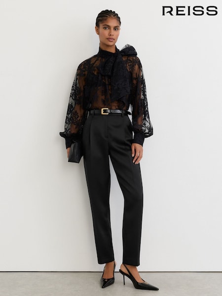 Black - Reiss Ellen Taper Satin Single-pleat Tapered Trousers