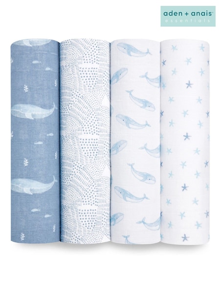 aden + anais Blue Cotton Muslin Blankets 4 Pack (516810) | £50