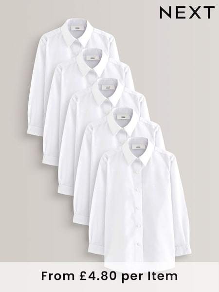 White Slim Fit 5 Pack Long Sleeve Formal School Shirts (3-18yrs) (516975) | £24 - £34