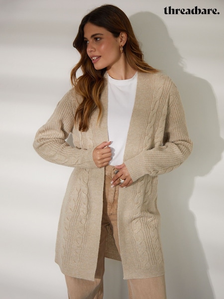 Threadbare Brown Ladies Rozanna Cable Detail Cardigan (517767) | £26