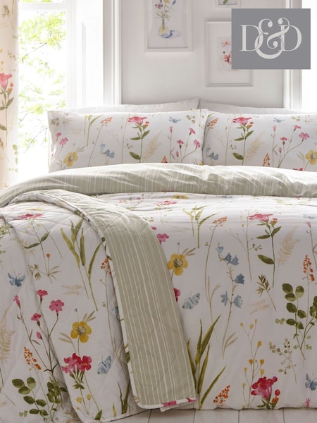Dreams & Drapes White Spring Glade Floral Quilted Bedspread (518290) | £50