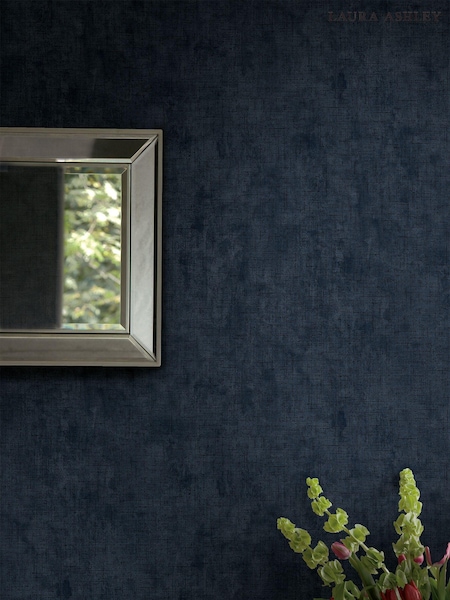 Laura Ashley Midnight Seaspray Blue Plain Textured A4 Wallpaper Sample (518858) | £1