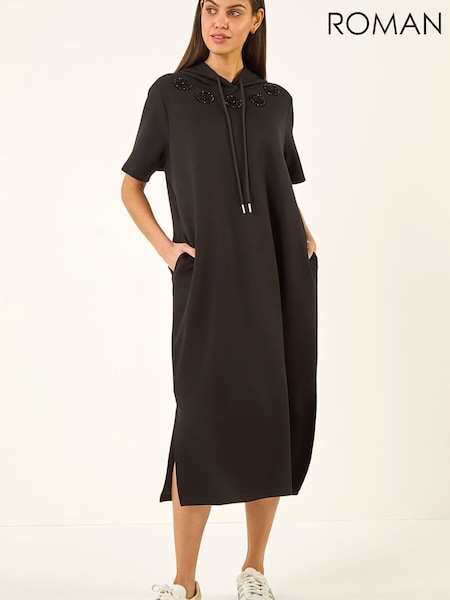 Black - Roman Trim Detail Midi T-shirt Dress