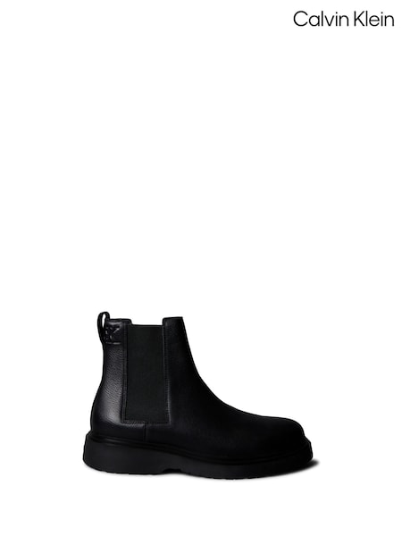 Black - Regular Calvin Klein Leather Lug Chelsea Boots
