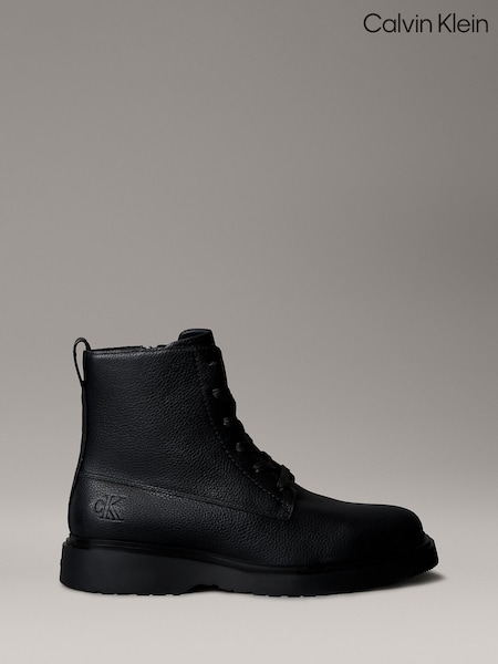 Black - Regular Calvin Klein Leather Zip Lace-up Boots