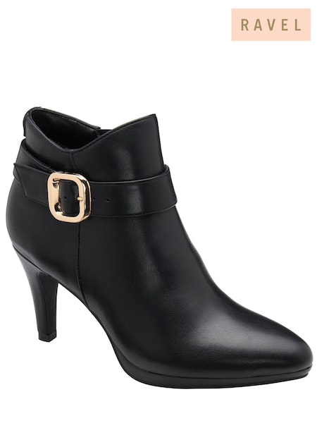 Black - Ravel Low Platform Ankle Boots With A Strap And Buckle On A Slim Heel