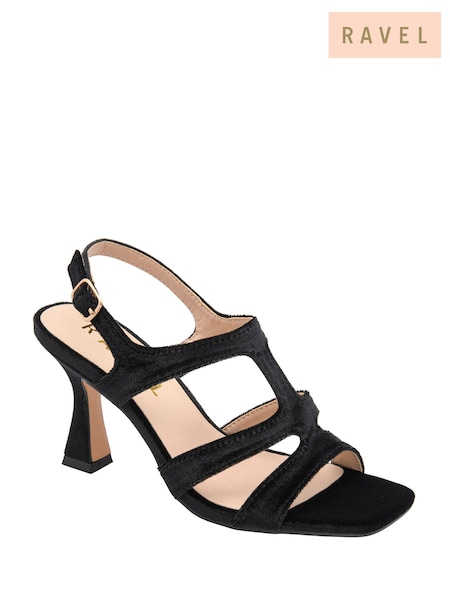 Black - Ravel Strappy Square Toe Velvet Sandal On A Shaped Heels