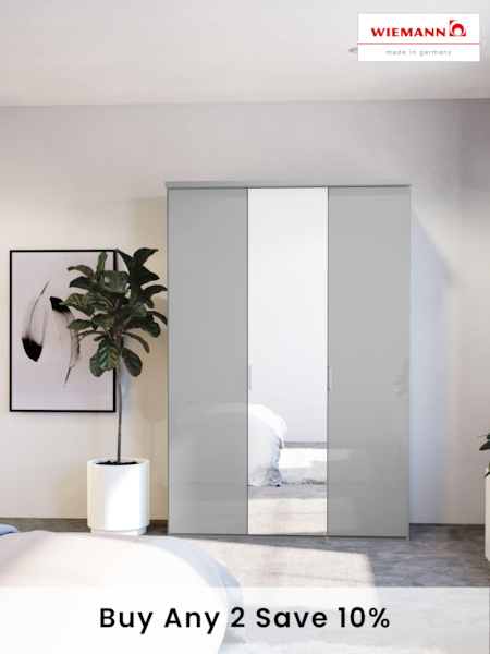 Wiemann Peyton Grey Glass and Mirror Semi Fitted Triple Wardrobe (520359) | £765