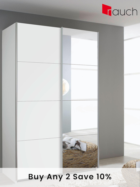 Rauch White Cameron Wood and Mirror Sliding Semi 1.3m Sliding Fitted Wardrobe (520371) | £620