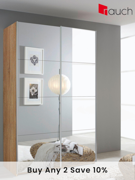 Rauch Oak Cameron Mirror Sliding 1.3m Sliding Semi-fitted Wardrobe (521861) | £667