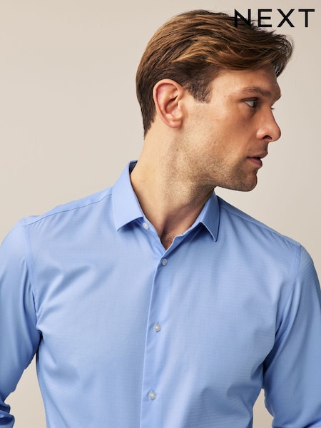 Blue Slim Fit Double Cuff Easy Care Textured Smart Shirt (522042) | £26