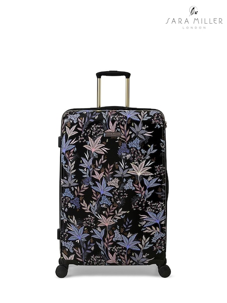 Black - Sara Miller Botanic Large 4 Wheel Black Suitcase