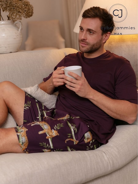 Brown - Regular Cyberjammies Jersey Top & Leopard Print Shorts Set