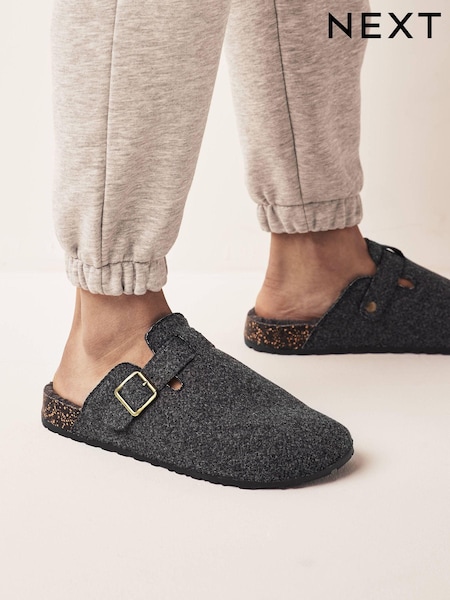 Grey Felt Buckle Mule Slippers (523590) | £32