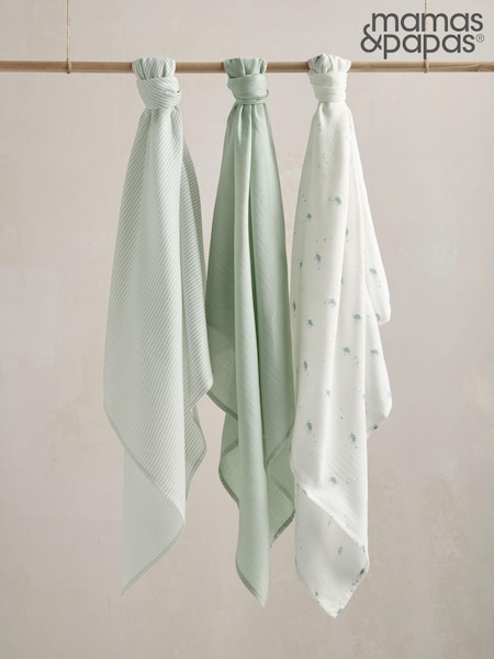 Mamas & Papas 3 Pack Teal Blue Turtle 100% Cotton Muslin Squares (523950) | £22