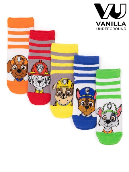 Vanilla Underground Yellow Paw Patrol Multicoloured Boys Multi-Character Face Graphic Calf Socks Set of 5 (524052) | £14