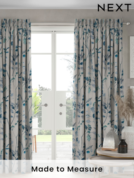 Blue Isla Floral Made To Measure 100% Cotton Curtains (524263) | £61