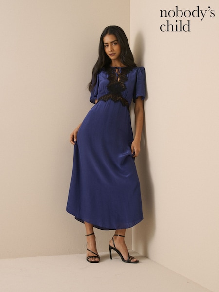 Blue - Nobodys Child Lace Trim Wynne Midi Dress