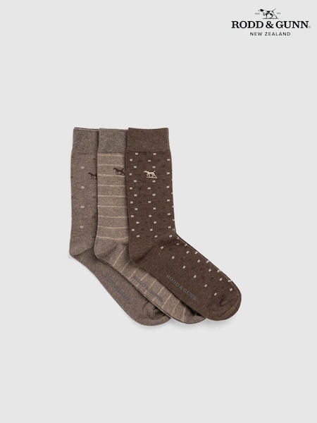 Brown - Regular Rodd & Gunn Seacliff Multi Socks 3 Pack