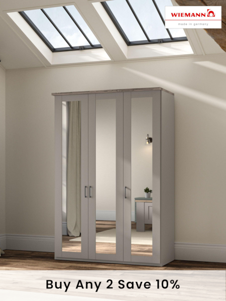 Wiemann Pebble Grey Truro Triple Mirror Semi Fitted Wardrobe (525249) | £1,175