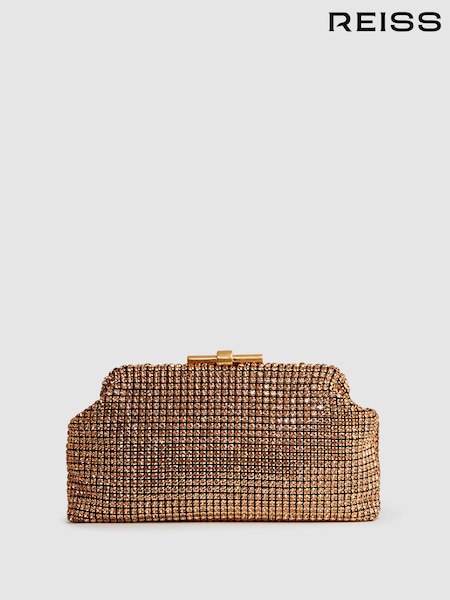 Reiss Peach Adaline Embellished Clutch Bag (525339) | £125
