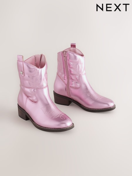 Pink Metallic - Western Ankle Boots