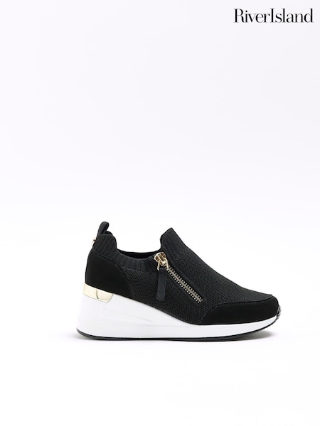 River Island Black/White Girls Drenched Wedge Trainers (526339) | £25